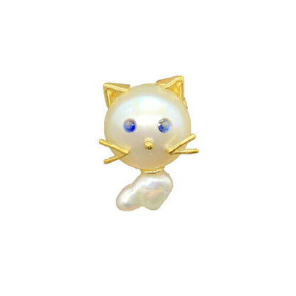 ピンバッチ 南洋真珠 キャット ＜ パール サファイヤ アクセサリー ブローチ ジュエリー 猫 ネコ ＞