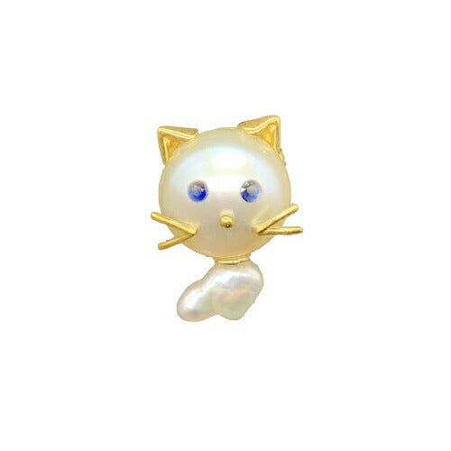 ピンバッチ 南洋真珠 キャット ＜ パール サファイヤ アクセサリー ブローチ ジュエリー 猫 ネコ ＞