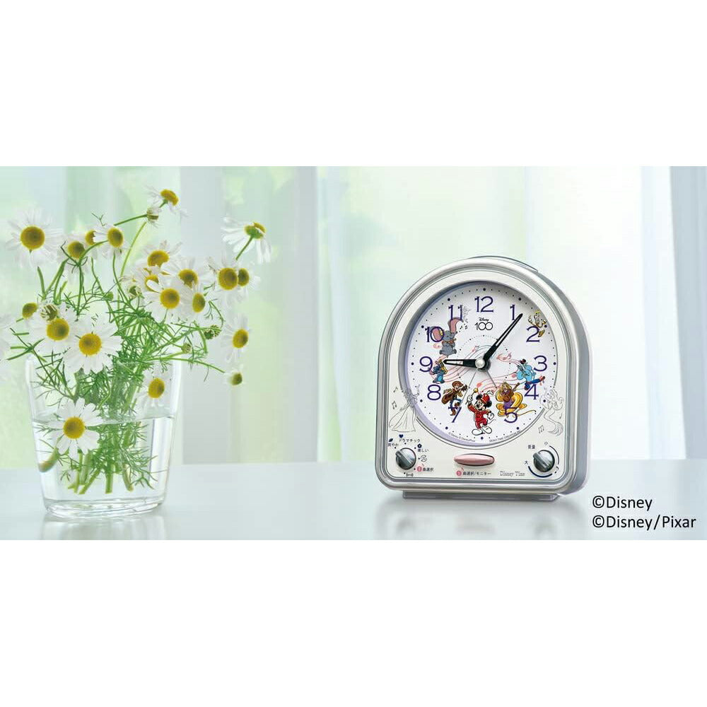 [SEIKO] セイコー 目覚まし時計 ディズニータイム Disney ディズニー ミッキーマウス ミッキー&フレンズ FD880S ＜ 銀色メタリック 置き時計 アナログ キャラクター ＞