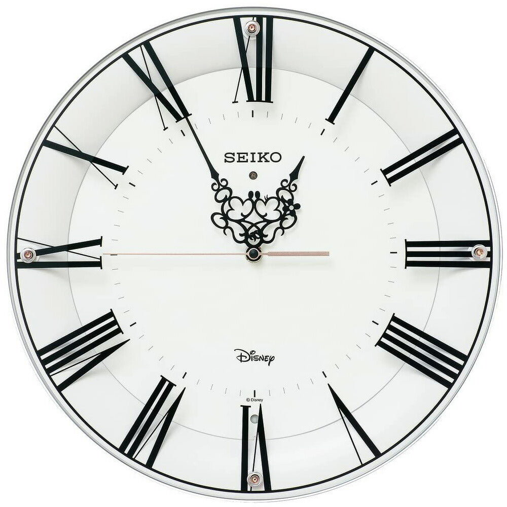 [SEIKO EMBLEM] セイコーエンブレム 掛時計 大人 ディズニー Mickey＆Minnie FS506W ＜ ミッキーマウス ミニーマウス 白 ホワイト 電波時計 アナログ ＞