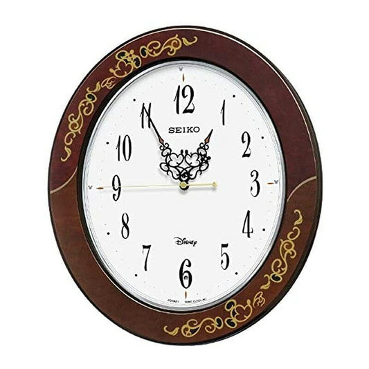 [SEIKO EMBLEM] セイコーエンブレム 掛時計 大人 ディズニー Mickey＆Minnie FS510B ＜ ブラウン 唐草柄 ミッキーマウス ミニーマウス 光沢 ホワイト 茶 電波時計 アナログ ＞