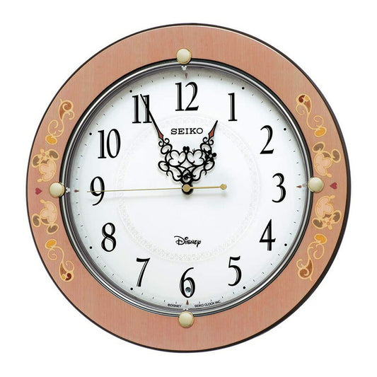 [SEIKO EMBLEM] セイコーエンブレム 掛時計 大人 ディズニー Mickey＆Minnie FS511P ＜ ピンク 唐草柄 ミッキーマウス ミニーマウス 光沢 電波時計 アナログ ＞