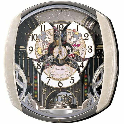 [SEIKO] セイコー クロック 掛時計 ミッキーマウス ミニーマウス FW563A ＜ からくり メロディ 6曲 電波 アナログ 回転飾り ミッキー&フレンズ Disney Time ディズニータイム 薄ピンク マーブル模様 ＞