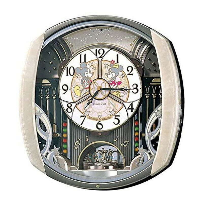 [SEIKO] セイコー クロック 掛時計 ミッキーマウス ミニーマウス FW563A ＜ からくり メロディ 6曲 電波 アナログ 回転飾り ミッキー&フレンズ Disney Time ディズニータイム 薄ピンク マーブル模様 ＞