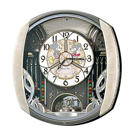 [SEIKO] セイコー クロック 掛時計 ミッキーマウス ミニーマウス FW563A ＜ からくり メロディ 6曲 電波 アナログ 回転飾り ミッキー&フレンズ Disney Time ディズニータイム 薄ピンク マーブル模様 ＞