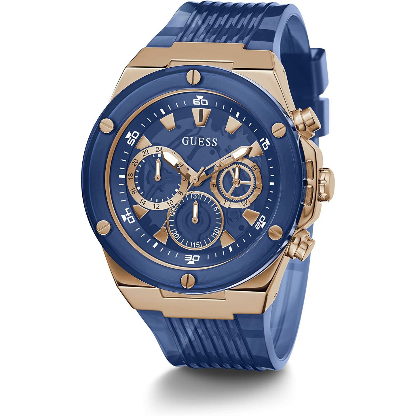 [GUESS] ゲス 腕時計 GW0425G3 ＜ メンズ 46mm ブルー ゴールド シリコン ＞