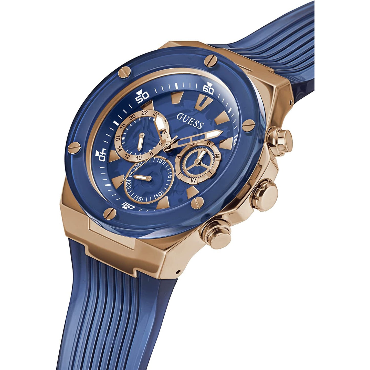 [GUESS] ゲス 腕時計 GW0425G3 ＜ メンズ 46mm ブルー ゴールド シリコン ＞
