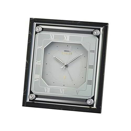 [SEIKO EMBLEM] セイコーエンブレム 置時計 HR592K ＜ クォーツ アラーム スワロフスキー クリスタル 黒大理石 アナログ 大理石とシャープな輝きを放つカットガラス モダンな佇まい ＞