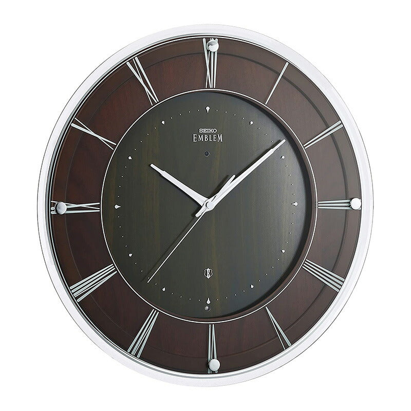 [SEIKO EMBLEM] セイコーエムブレム 掛時計 HS558A ＜ ガラスと木のナチュラルモダンな掛時計 濃茶木地 電波 アナログ ＞