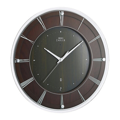 [SEIKO EMBLEM] セイコーエムブレム 掛時計 HS558A ＜ ガラスと木のナチュラルモダンな掛時計 濃茶木地 電波 アナログ ＞