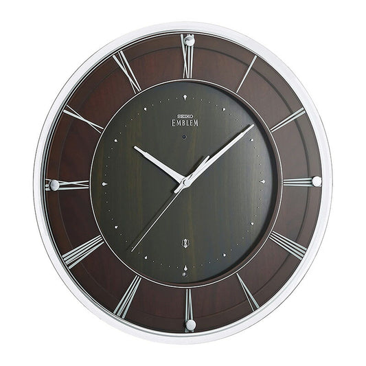 [SEIKO EMBLEM] セイコーエムブレム 掛時計 HS558A ＜ ガラスと木のナチュラルモダンな掛時計 濃茶木地 電波 アナログ ＞