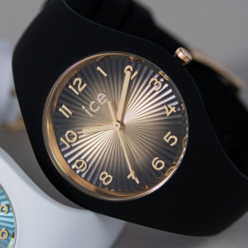 [ICE-WATCH] アイスウォッチ 腕時計 ICE CHAMPAGNE スモール＋ 025258 ＜ ユニセックス メンズ レディース ブラック  ゴールドシェード 正規代理店 シリコン 防水 3針 37mm 10気圧防水 ＞