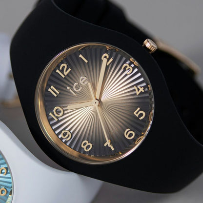 [ICE-WATCH] アイスウォッチ 腕時計 ICE CHAMPAGNE スモール＋ 025258 ＜ ユニセックス メンズ レディース ブラック  ゴールドシェード 正規代理店 シリコン 防水 3針 37mm 10気圧防水 ＞