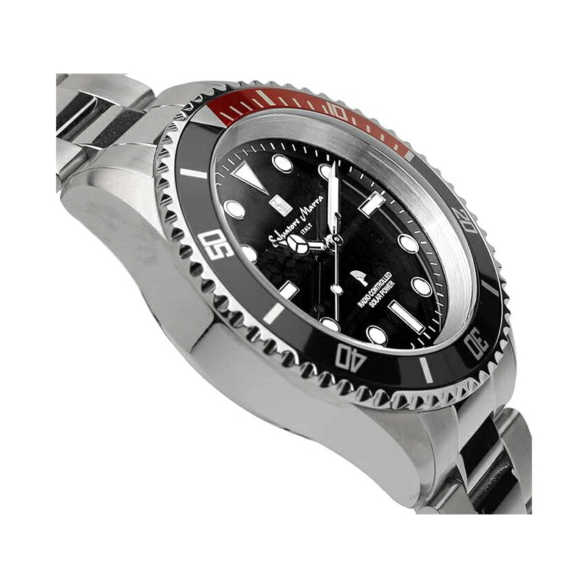 [Salvatore Marra] サルバトーレマーラ 腕時計 SM22110-SSBKRD ＜ メンズ シルバー ブラック 電波ソーラー 10気圧防水 ＞
