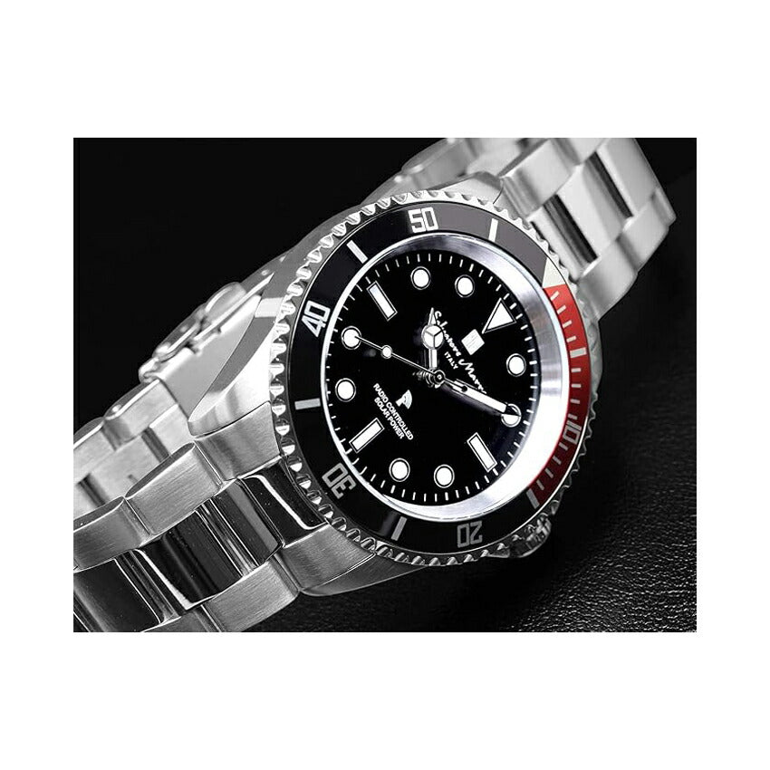 [Salvatore Marra] サルバトーレマーラ 腕時計 SM22110-SSBKRD ＜ メンズ シルバー ブラック 電波ソーラー 10気圧防水 ＞