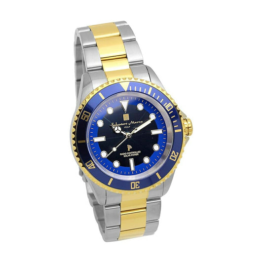 [Salvatore Marra] サルバトーレマーラ 腕時計 SM22110-SSBLGD ＜ メンズ シルバー×ゴールド ブルー 電波ソーラー 逆回転防止ベゼル 10気圧防水 ＞