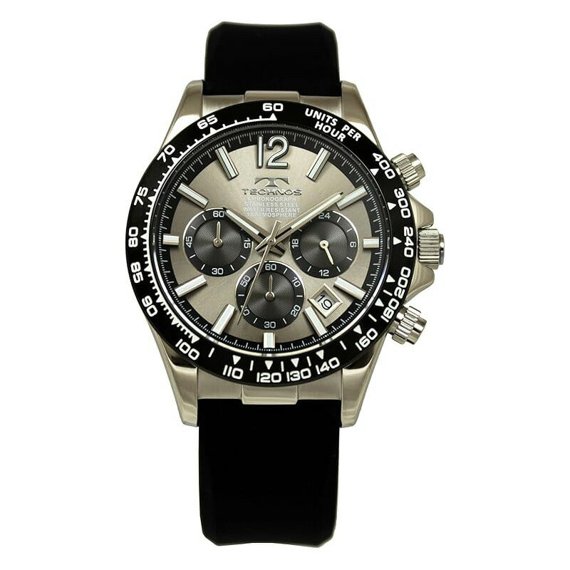 [TECHNOS] テクノス 腕時計 T8C03BE ＜ メンズ ブラック グレー クロノグラフ デイト カレンダー 40mm 10気圧防水 ＞