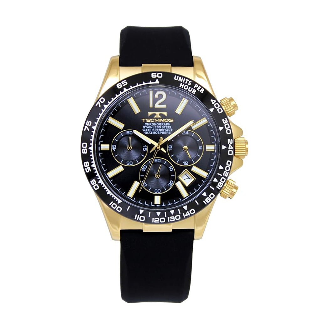 [TECHNOS] テクノス 腕時計 T8C03GB ＜ メンズ ブラック ブラック クロノグラフ デイト カレンダー 40mm 10気圧防水 ＞