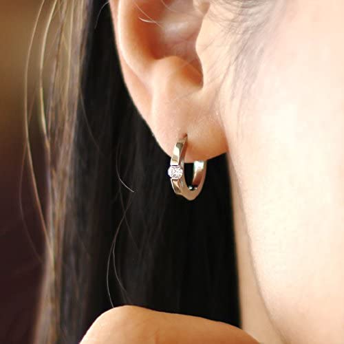 [Negozietto] ネゴツィエット ピアス W1S15-HH03PG ＜ 低金属アレルギー ステンレス 316L フープ 中折れ 3mm CZ付 2mm×15mm ピンクゴールド ＞