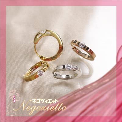 [Negozietto] ネゴツィエット ピアス W1S15-HH03PG ＜ 低金属アレルギー ステンレス 316L フープ 中折れ 3mm CZ付 2mm×15mm ピンクゴールド ＞