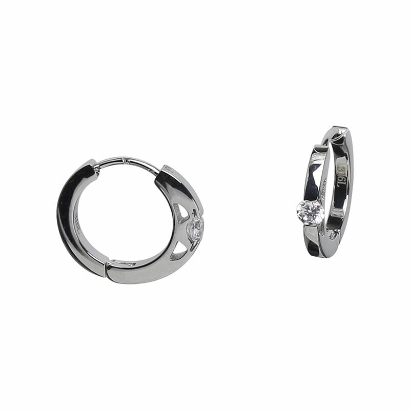 [Negozietto] ネゴツィエット ピアス W1S15-HH03WG ＜ 低金属アレルギー ステンレス 316L フープ 中折れ 3mm CZ付 2mm×15mm ホワイトゴールド ＞