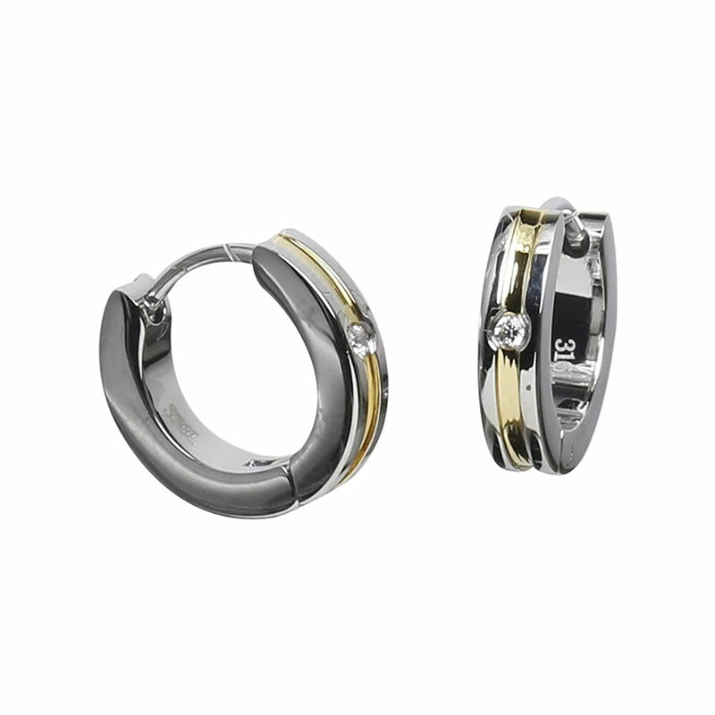 [Negozietto] ネゴツィエット ピアス W1S15-MQ101G ＜ 低金属アレルギー ステンレス 316L フープ 中折れ 1.5mm CZ付 3mm×13.5mm ゴールド ＞