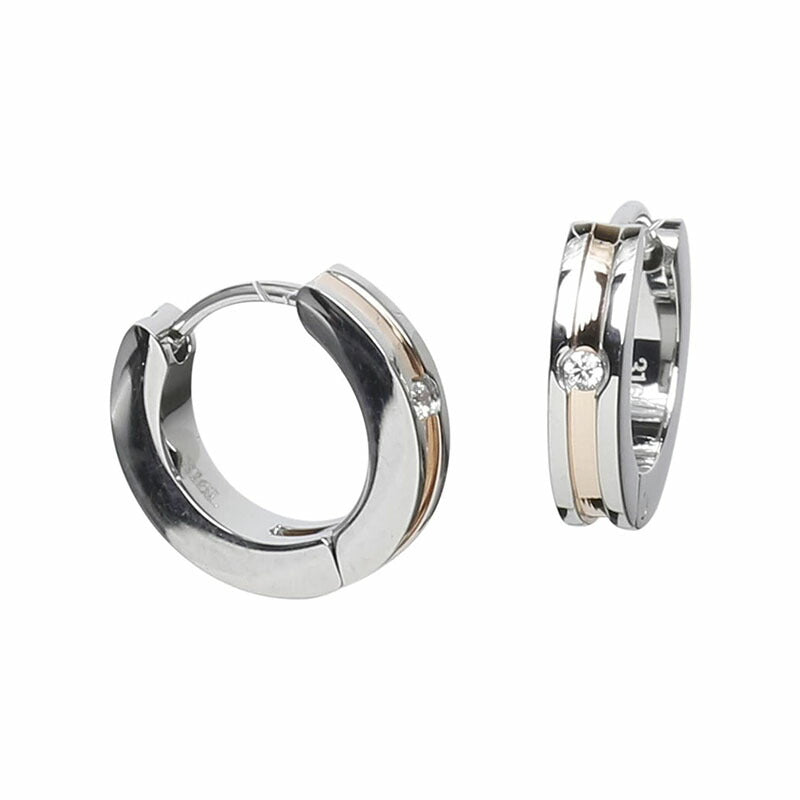 [Negozietto] ネゴツィエット ピアス W1S15-MQ101PG ＜ 低金属アレルギー ステンレス 316L フープ 中折れ 1.5mm CZ付 3mm×13.5mm ピンクゴールド ＞