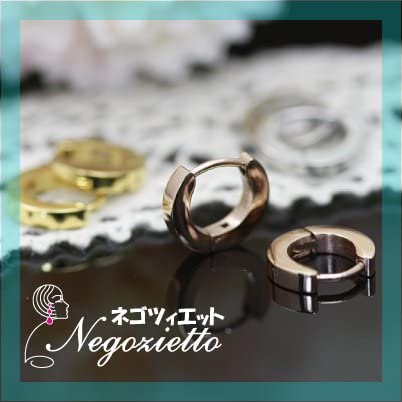 [Negozietto] ネゴツィエット ピアス W1S15G-N210G ＜ 低金属アレルギー ステンレス 316L フープ 平打ち 中折れ 2mm×10mm ゴールド ＞