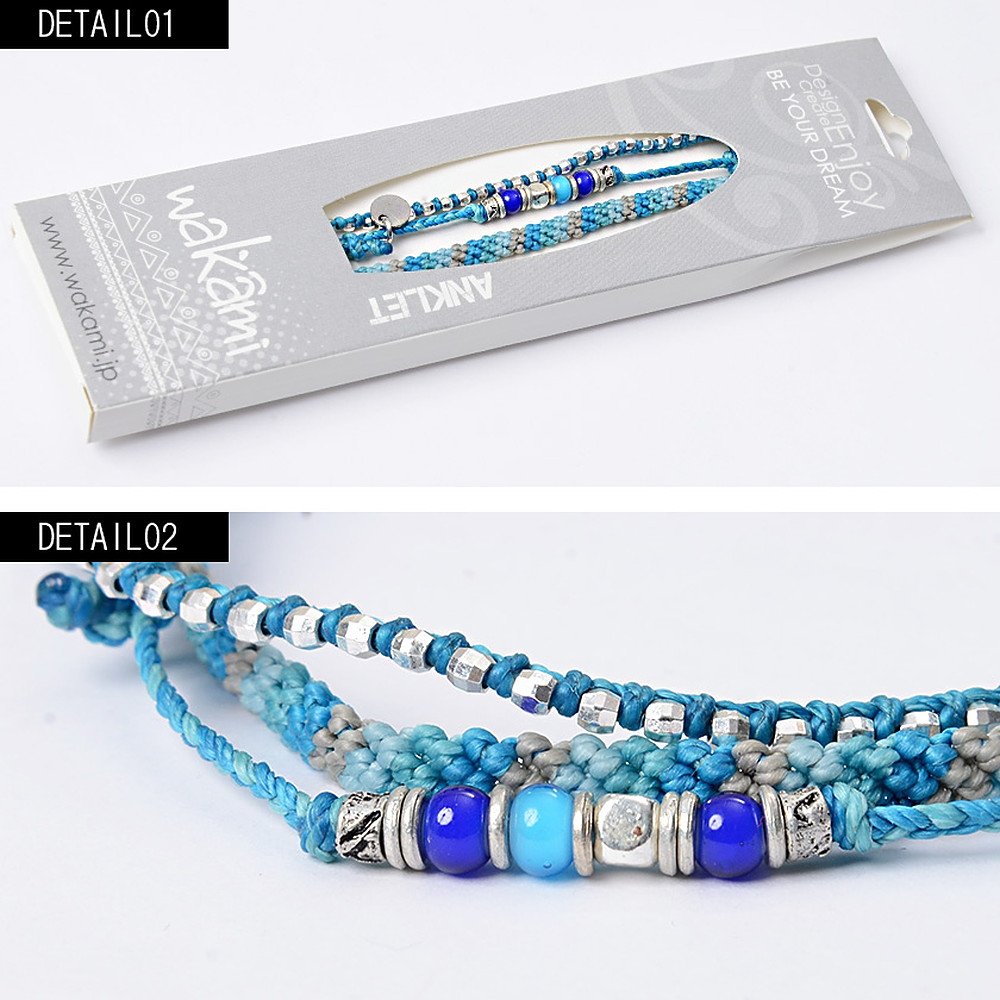 [wakami] ワカミ アンクレット 3ストランド ターコイズ WA-BC17009 ＜ 3Strand Stone Anklets ブルー ビーズ 男女兼用 ユニセックス フェアトレード 手作り グァテマラ産 ＞【メール便送料無料】