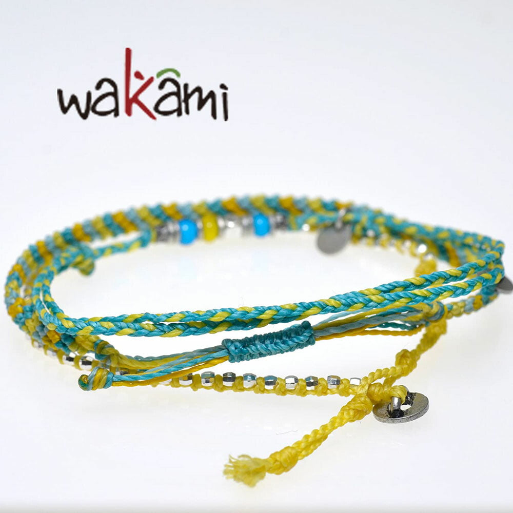 [wakami] ワカミ アンクレット 3ストランド イエロー シアン WA-BC17011-YE ＜ 3Strand Stone Anklets 男女兼用 ユニセックス フェアトレード 手作り グァテマラ産 ＞【メール便送料無料】