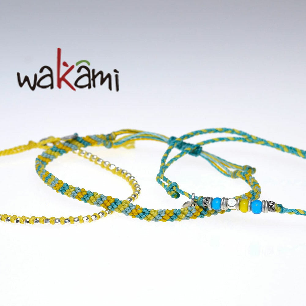 [wakami] ワカミ アンクレット 3ストランド イエロー シアン WA-BC17011-YE ＜ 3Strand Stone Anklets 男女兼用 ユニセックス フェアトレード 手作り グァテマラ産 ＞【メール便送料無料】