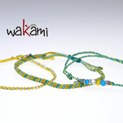 [wakami] ワカミ アンクレット 3ストランド イエロー シアン WA-BC17011-YE ＜ 3Strand Stone Anklets 男女兼用 ユニセックス フェアトレード 手作り グァテマラ産 ＞【メール便送料無料】