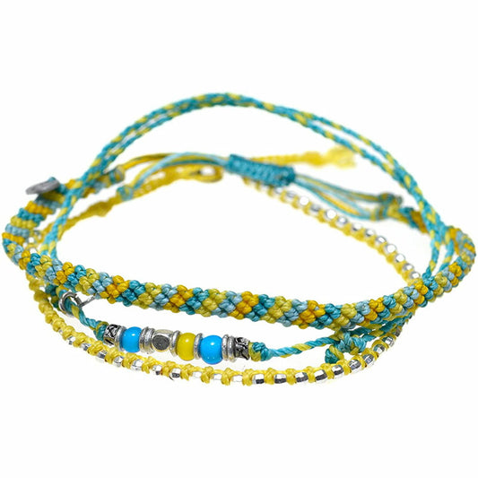 [wakami] ワカミ アンクレット 3ストランド イエロー シアン WA-BC17011-YE ＜ 3Strand Stone Anklets 男女兼用 ユニセックス フェアトレード 手作り グァテマラ産 ＞【メール便送料無料】