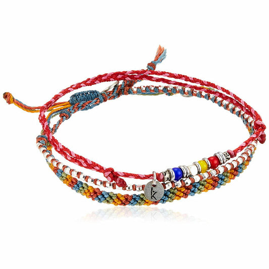 [wakami] ワカミ アンクレット 3ストランド アンティグア WA-BC17012 ＜ 3Strand Stone Anklets Antigua レッド レインボー ビーズ 男女兼用 ユニセックス フェアトレード 手作り グァテマラ産 ＞【メール便送料無料】