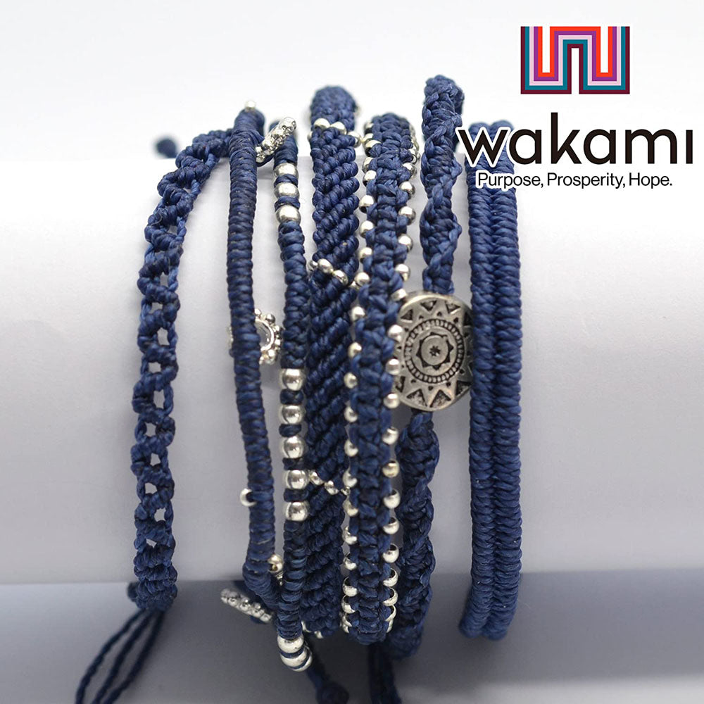[wakami] ワカミ ブレスレット 7ストランド navy WA-BC18009 ＜ ブルー Earth 7 Strand 男女兼用 ユニセックス フェアトレード 手作り グァテマラ産 ＞【メール便送料無料】