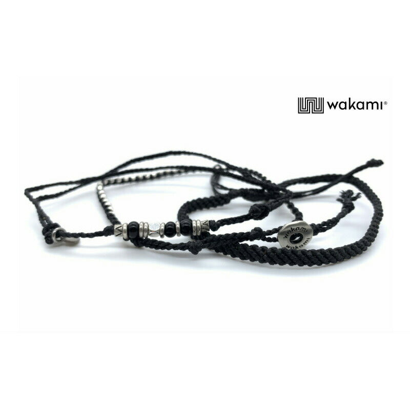 [wakami] ワカミ アンクレット 3ストランド ブラック WA20009 ＜ 3Strand Stone Anklets Black 男女兼用 ユニセックス フェアトレード 手作り グァテマラ産 ＞【メール便送料無料】