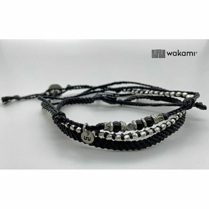 [wakami] ワカミ アンクレット 3ストランド ブラック WA20009 ＜ 3Strand Stone Anklets Black 男女兼用 ユニセックス フェアトレード 手作り グァテマラ産 ＞【メール便送料無料】