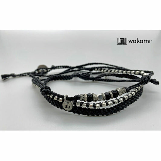 [wakami] ワカミ アンクレット 3ストランド ブラック WA20009 ＜ 3Strand Stone Anklets Black 男女兼用 ユニセックス フェアトレード 手作り グァテマラ産 ＞【メール便送料無料】