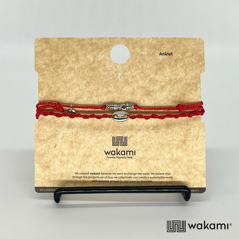 [wakami] ワカミ アンクレット 2ストランド RED レッド waan2023-03-01 ＜ 2Strand Anklets 男女兼用 ユニセックス フェアトレード 手作り グァテマラ産 ＞【メール便送料無料】