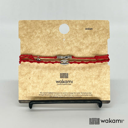 [wakami] ワカミ アンクレット 2ストランド RED レッド waan2023-03-01 ＜ 2Strand Anklets 男女兼用 ユニセックス フェアトレード 手作り グァテマラ産 ＞【メール便送料無料】