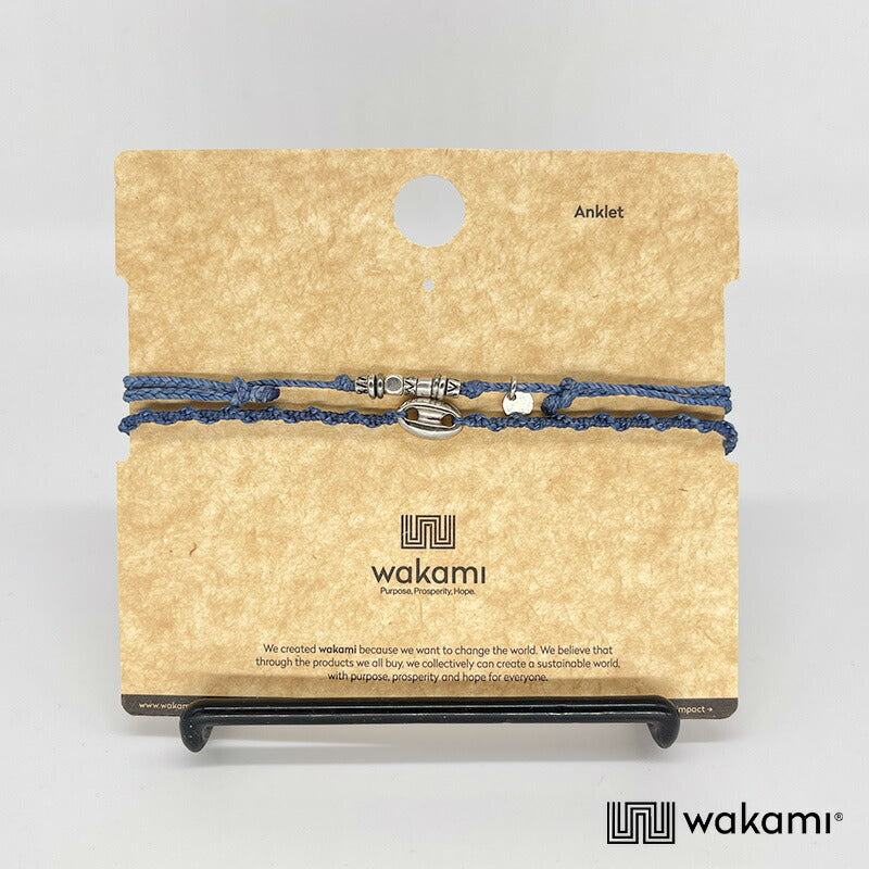 [wakami] ワカミ アンクレット 2ストランド DENIM デニム ブルー waan2023-03-03 ＜ 2Strand Anklets 男女兼用 ユニセックス フェアトレード 手作り グァテマラ産 ＞【メール便送料無料】