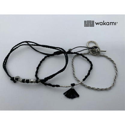 [wakami] ワカミ アンクレット 3ストランド ブラック WAAN2112-BLK ＜ 3Strand Stone Anklets 男女兼用 ユニセックス フェアトレード 手作り グァテマラ産 ＞【メール便送料無料】