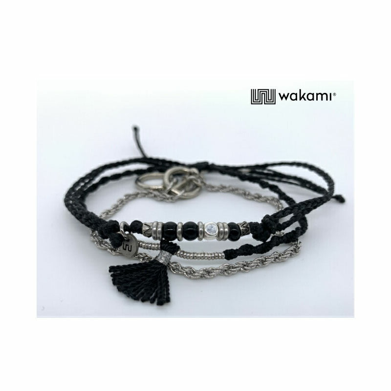 [wakami] ワカミ アンクレット 3ストランド ブラック WAAN2112-BLK ＜ 3Strand Stone Anklets 男女兼用 ユニセックス フェアトレード 手作り グァテマラ産 ＞【メール便送料無料】