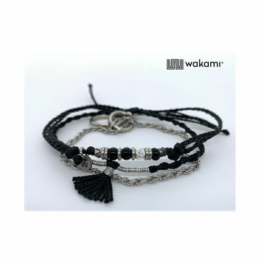 [wakami] ワカミ アンクレット 3ストランド ブラック WAAN2112-BLK ＜ 3Strand Stone Anklets 男女兼用 ユニセックス フェアトレード 手作り グァテマラ産 ＞【メール便送料無料】